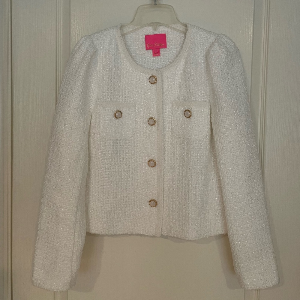 NWOT Like New Lilly Pulitzer Briar Jacket in Resort White Swirl Boucle, Size 4